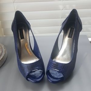 White House Black Market Blue Snake Peep Toe Heel